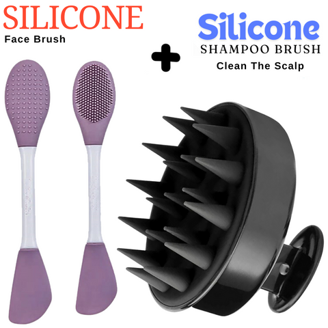 Silicone Double Head Mask Brush, Silicone Face Wash Brush, & Silicone Shampoo Brush Clean The Scalp , Mud Film Special Scraper Applicator, Facial Cleansing Brush, Cleaning Tool