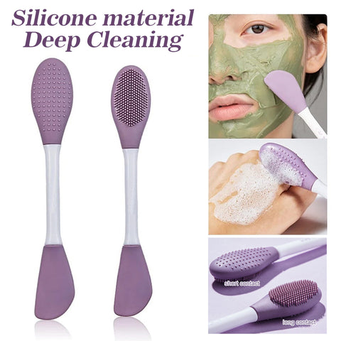 Silicone Double Head Mask Brush, Silicone Face Wash Brush, & Silicone Shampoo Brush Clean The Scalp , Mud Film Special Scraper Applicator, Facial Cleansing Brush, Cleaning Tool