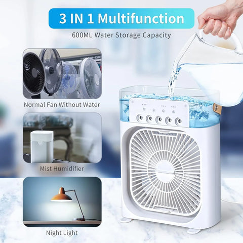 Portable Air Conditioner Fan Usb Electric Fan With Led Night Light, Fine Mist Water, And Humidifier Function | Led Night Light Water Mist (random Color)