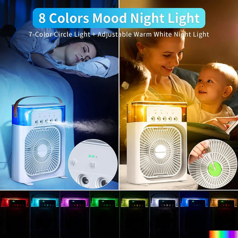 Portable Air Conditioner Fan Usb Electric Fan With Led Night Light, Fine Mist Water, And Humidifier Function | Led Night Light Water Mist (random Color)