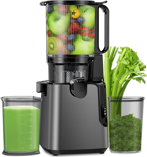 Compact 400W Slow Juicer with Large Feed Chute & Easy Cleaning (Titanium Gray) | High Juice Yield.